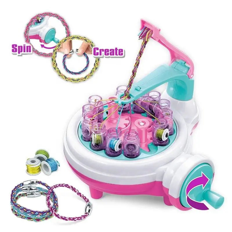 New Beauty Set Girls Makeup Dress Up Games DIY Hand Rope Rainbow Rope Toy Bracelet Making Machine for Kids