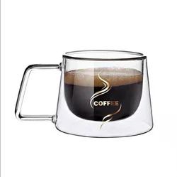factory wholesale unique clear double wall borosilicate glass coffee mug cup with Handle