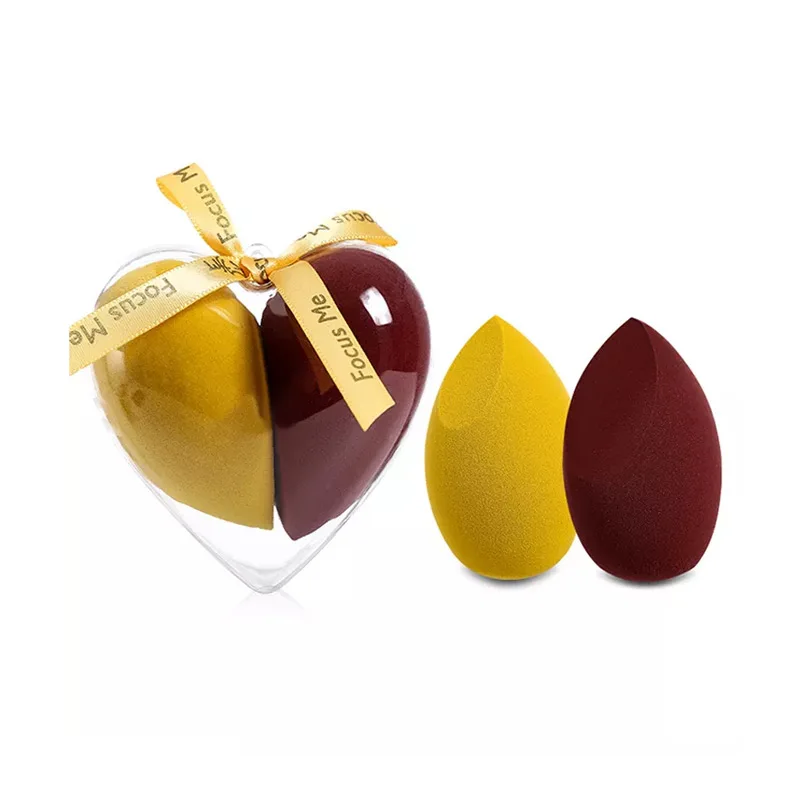 Make up Hot Selling Heart Makeup Sponge Beauty Egg 2pcs Gift Set with Box Cosmetic Tool Valentine Holiday