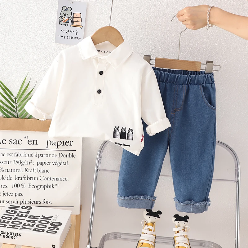 Autumn and Winter Boy Truck Sweater Jeans Two-piece Suit Baby Boy Clothes 2 to 3 Year Boy Clothing Sets