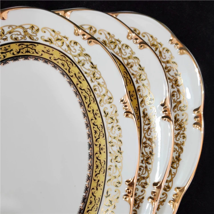 
Cheap ceramic white gold porcelain oval plate for hotel dinnerware colorful fish plate for restaurant small white porcelain plat 