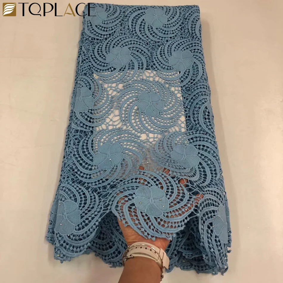 African Cord Lace With Stones With Stones Water Soluble White Color Embroidery Nigeria Guipure Lace Fabrics For Wedding Dress
