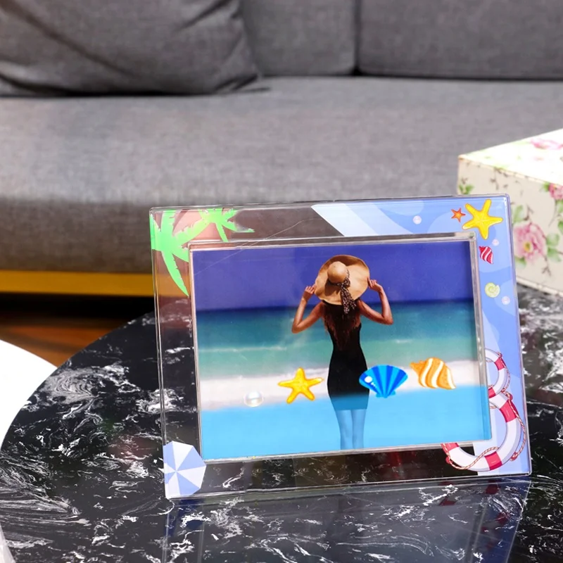 4 x 6 inch Home Decorative Acrylic PMMA Sparkle Shiny Liquor Flow Confetti Fluid Floaty Picture Photo Frame with Bracket Stand