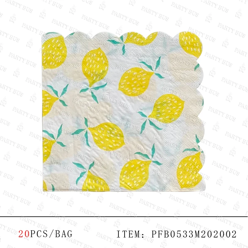 Partybus Lemon Pattern Party Dinner Set Disposable Paper Napkins Plates and Cups Tableware