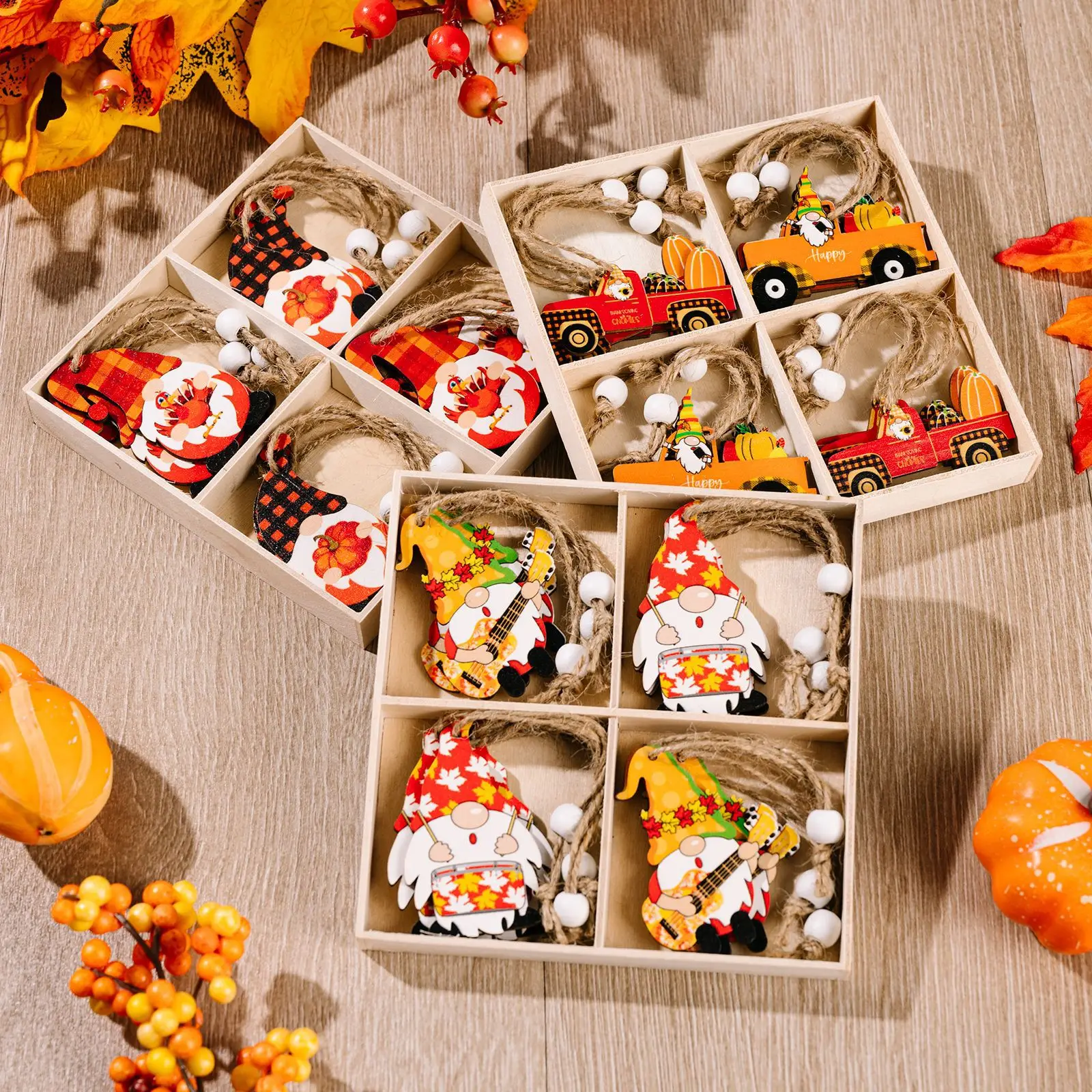 Thanksgiving Decoration Gnomes Wooden Elf Decoration Hanging Ornaments Art Sets for Home Gifts Holiday Tree Hanging Gnomes