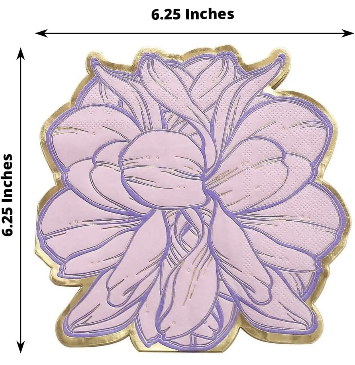 Purple peony-shaped paper drink napkins with gold edges are ideal for parties, event receptions and dining decorations