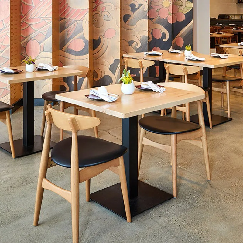 Natural wooden restaurant tables and chairs modern solid wood dinning table and chair set