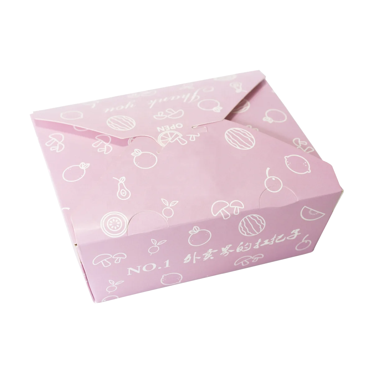 Disposable Pink Printed Cute Food Packaging Takeaway Paper Lunch Food Box Fast/Togo Food Container Foldable Cardboard Lunch Box