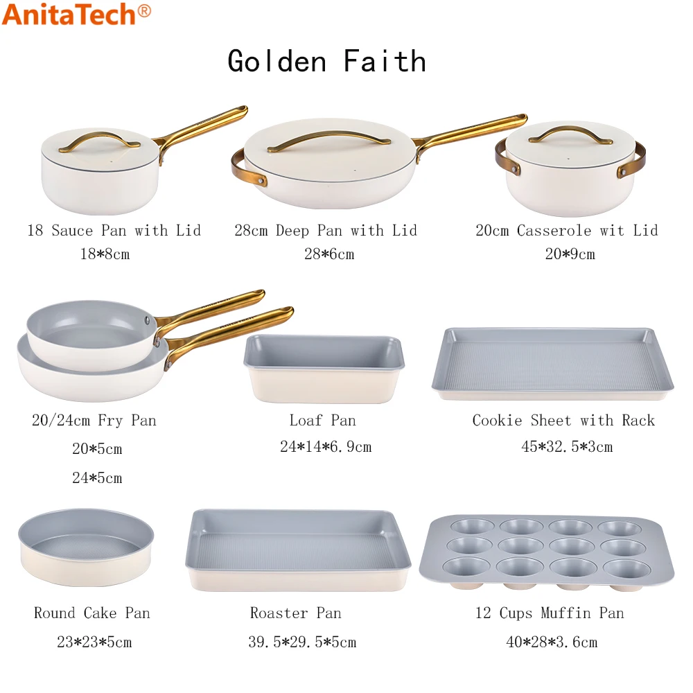 Nonstick Ceramic Cookware Set Pots Pans Aluinum Lids and Kitchen Storage Non Toxic PTFE & PFOA Free Oven Safe