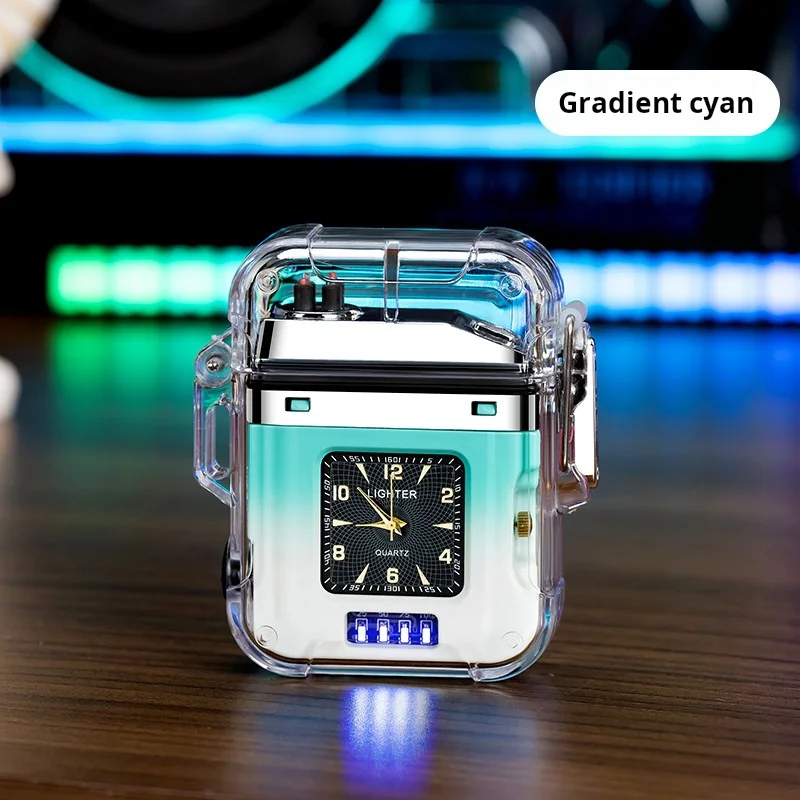 USB перезаряжаемая двухдуговая зажигалка с прозрачным и кварцевым циферблатом