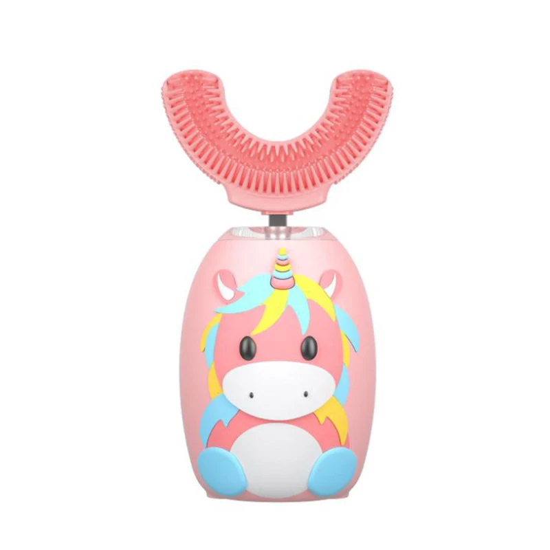 U-образная ультразвуковая детская зубная щетка с мультяшным рисунком, силиконовая щетка, набор электрических зубных щеток