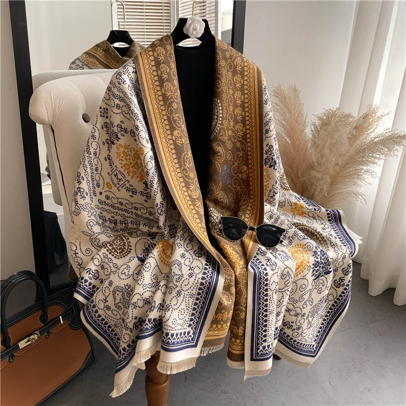 Wholesale 2022 Ladies Winter Shawls Wool Pashmina Paisley Scarves egypt Warm Cashmere Wraps Fringe Scarf
