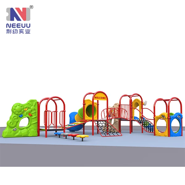 Multi-functional outdoor climbing wall and climbing net plastic slide physical training playground equipment