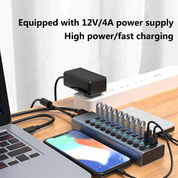  Usb-концентратор 3 0 10 портов с быстрой зарядкой ВКЛ./ВЫКЛ. массивный мульти-Usb-разветвитель для Macbook порта вкл/выкл зарядки массивные Usb Hub Мульти
