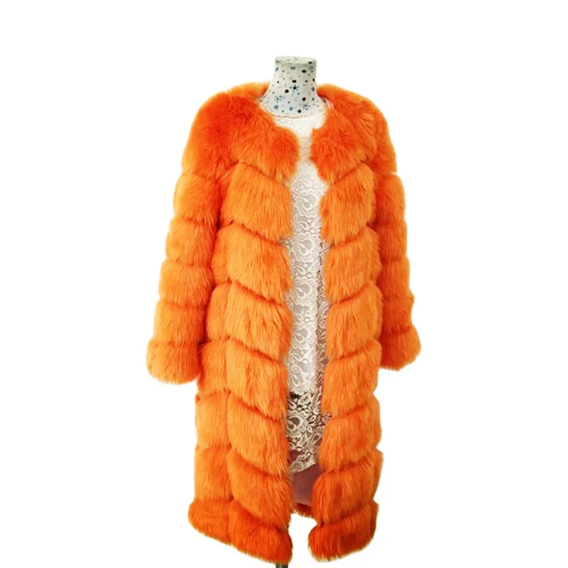 new high quality cheap faux Fox Fur Vest fake Fur Coat For Jacket female coats Vest Waistcoat 110cm long large size Fur Coats