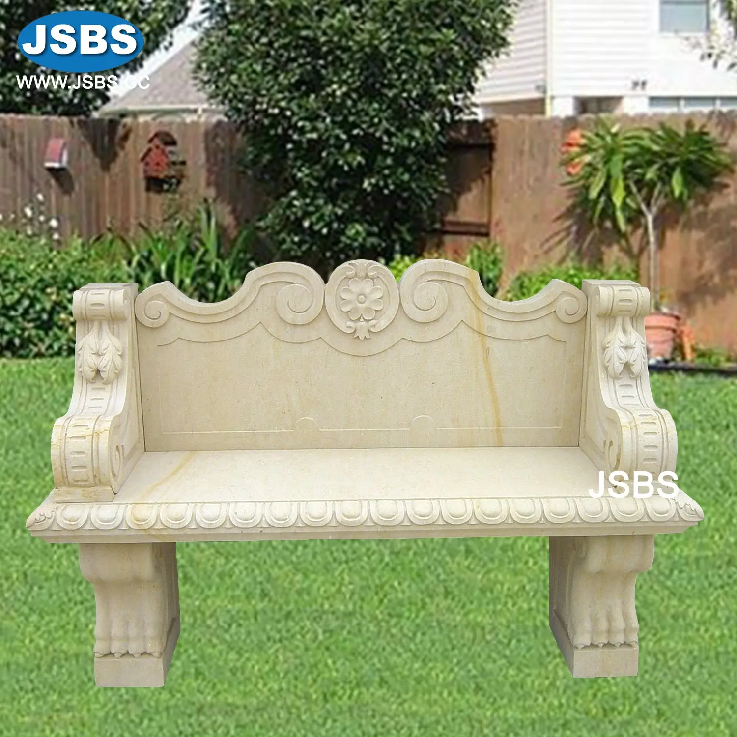 Outdoor Garden Park Custom Made Antique Old Decorative Natural Stone Marble Benches with Backrest For Sale