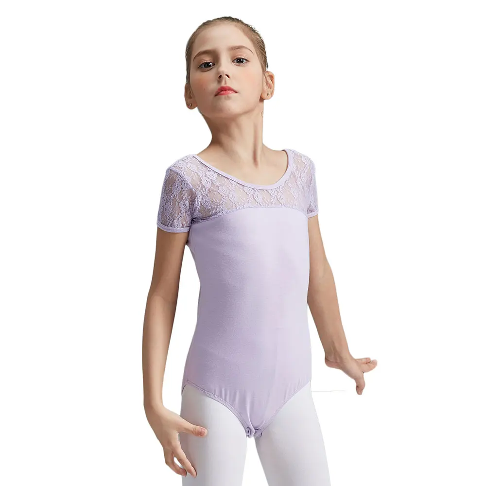 Недорогие кружевные балетные трико с коротким рукавом для девочек, детские балетные трико