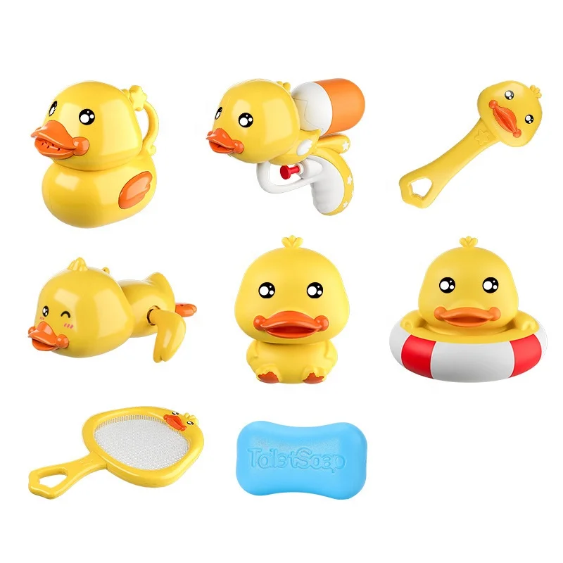 Little Yellow Duck Baby Shower Toys Bathroom Water Gun Wind Up Bath Toy for kids