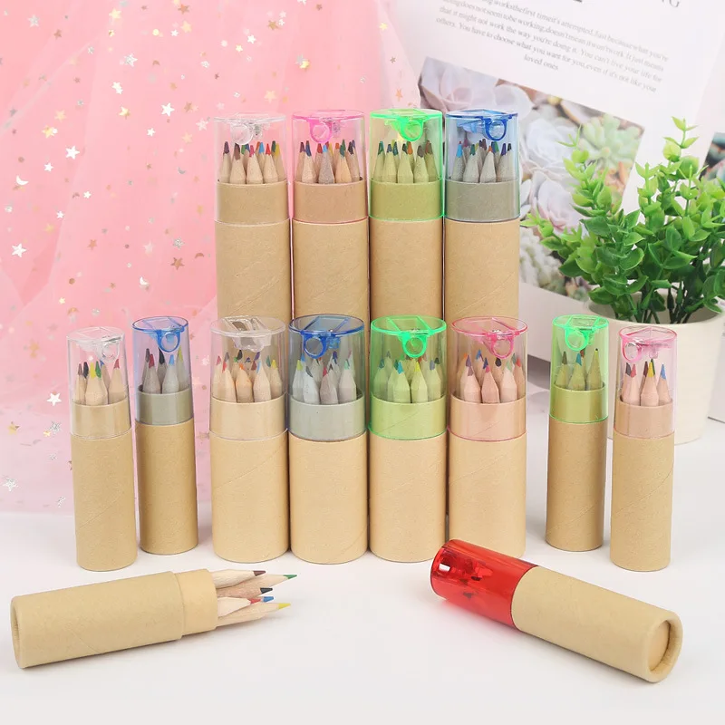12pcs 3.5 inches colored pencil set with tube sharpener promotional mini color pencil set