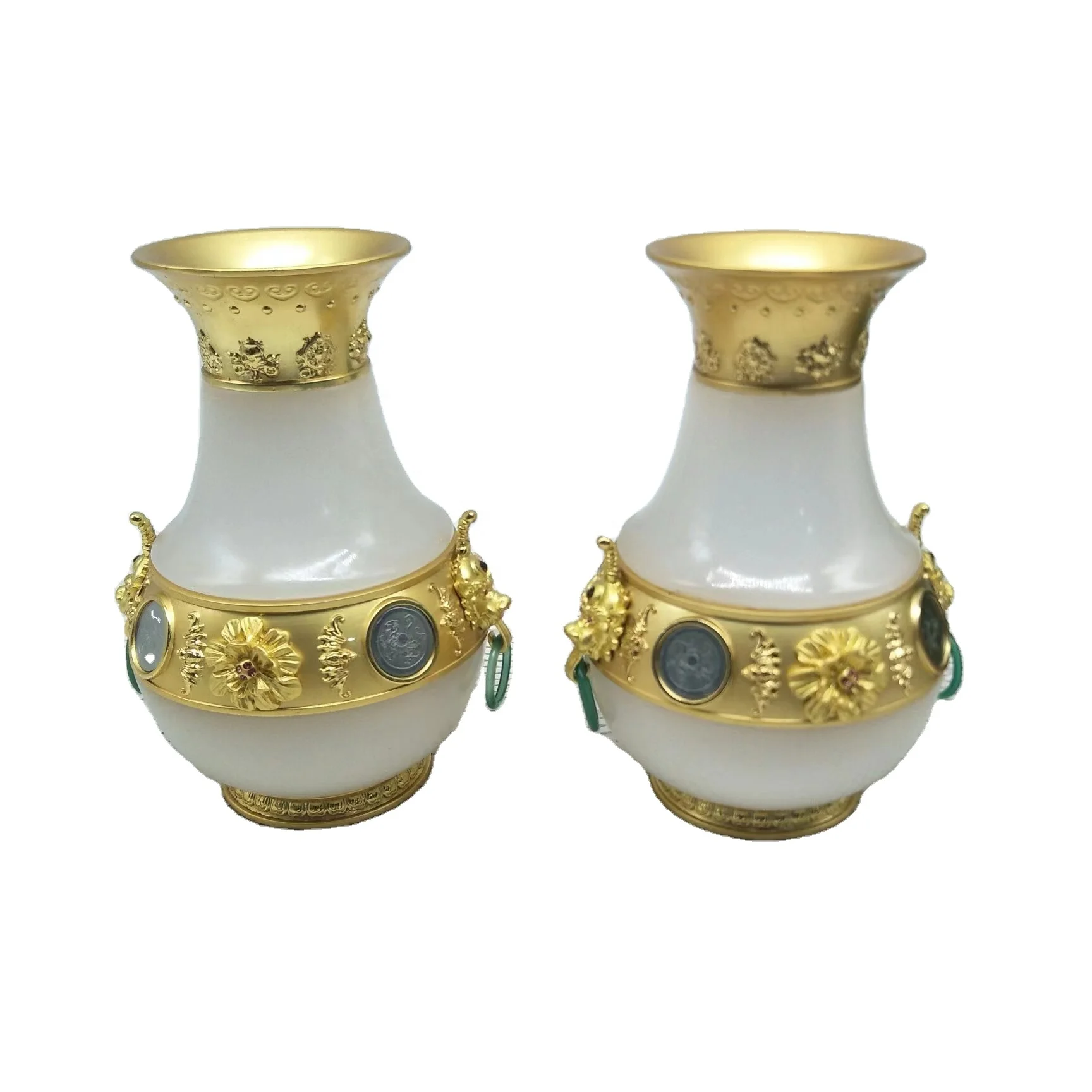 Customizable Hand engraving Creative adornment  Jade  bottle Gold And White Jade Vase for decoration home living room