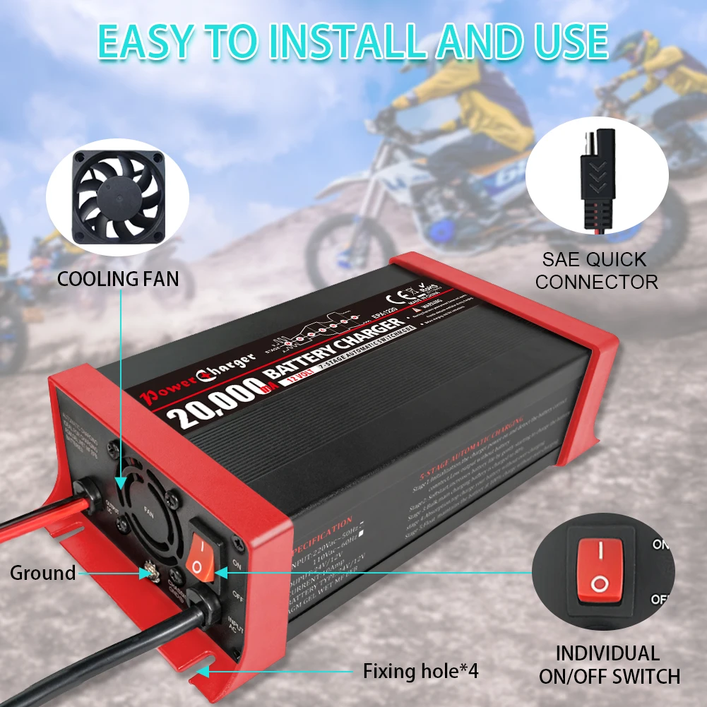 12V 20A Automatic Smart Battery Charger and Maintainer and Desulfator for standard Lead Acid Batteries