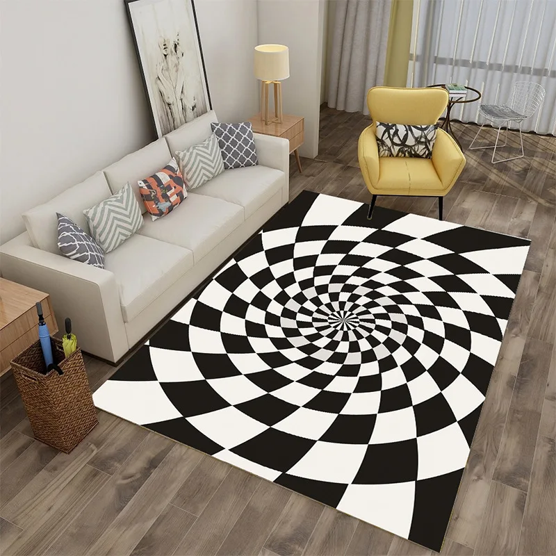 Square customize size illusion rug black and white geometric  kitchen carpet vortex trippy 3d for decoration living room door