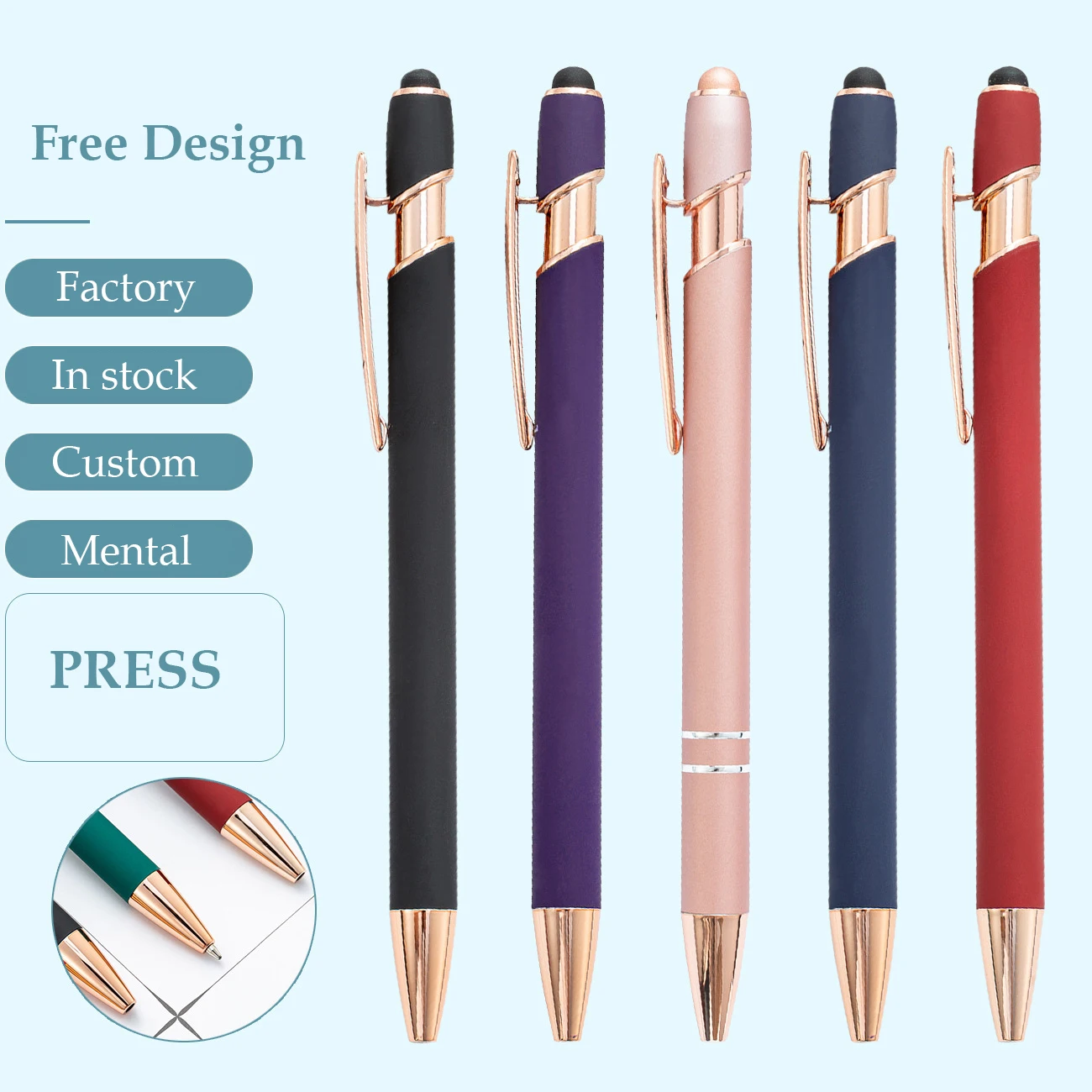 Novelty Touch Metal Aluminium Customized Pen Ballpoint Pens Wholesale Luxury Rose Gold Metal Office Touch Screen Promotional Pen