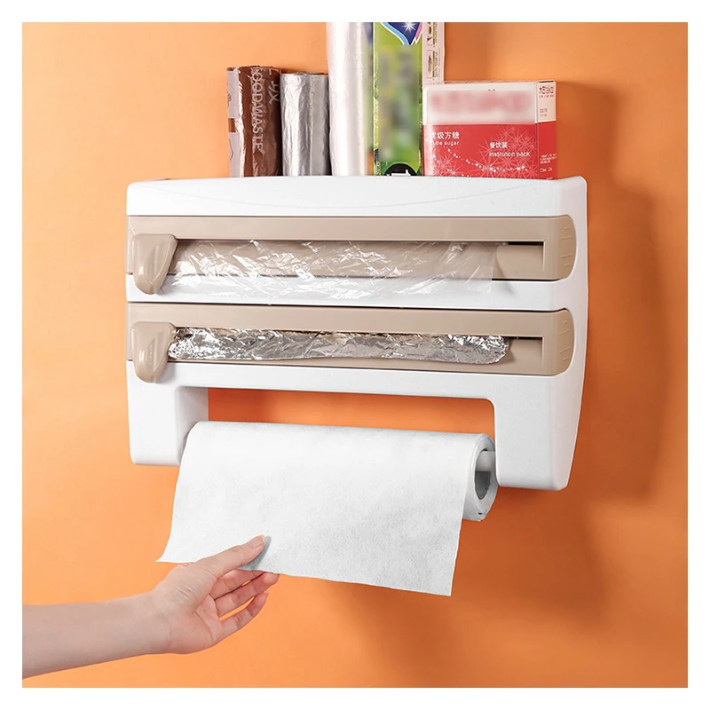 Многофункциональная кухонная полка держатель для бумажных полотенец хранения специй пластиковой обертки режущая липкая пленка слайдер