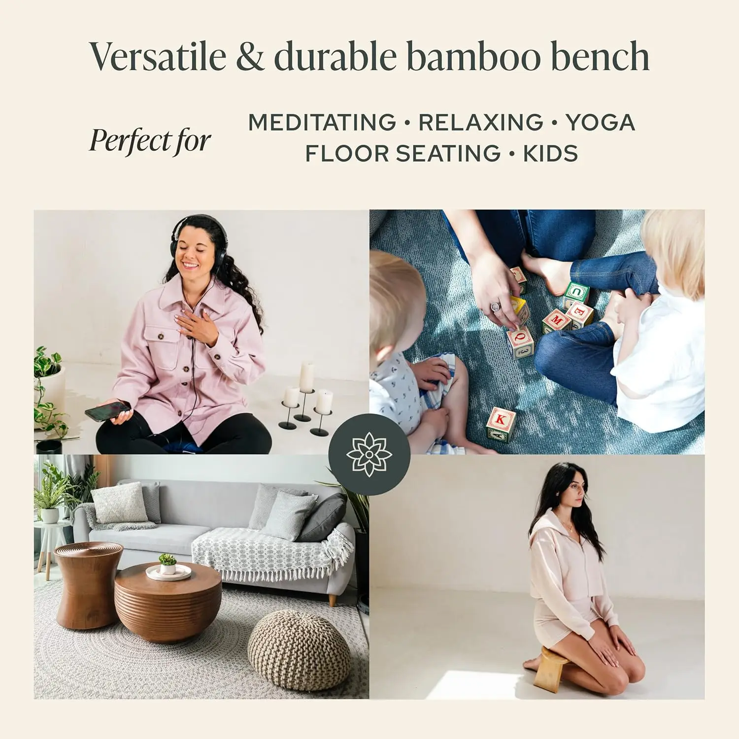 Modern Folding Meditation Bench Bamboo Kneeling Stool with Locking Magnetic Hinges