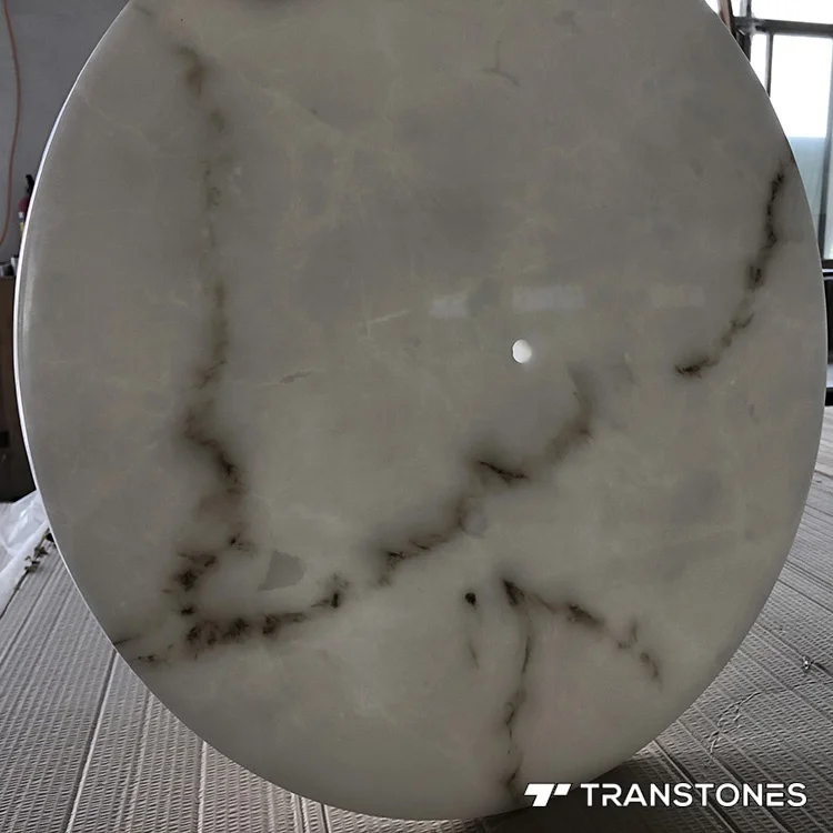 Round Alabaster Disk Faux White Quartz Stone 4mm Thin Ceiling Tiles Backlit Artificial Stone Waterproof