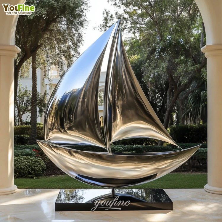 Outdoor modern stainless steel Abstract Sailing Boat Metal Sculpture