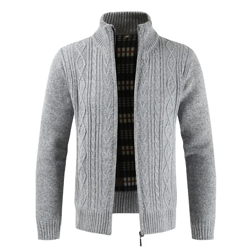 wholesale stand collar zipper men knit wool sweater cardigan male  long sleeve plain heavy man jacket winter