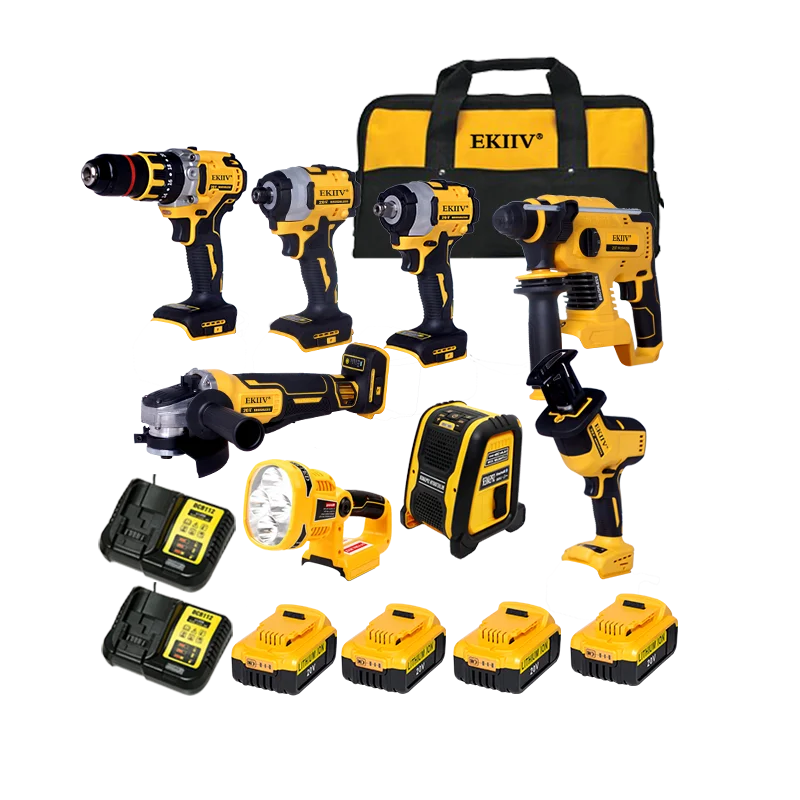 EKIIV Power Tools Combo Kit Cordless DIY 21v Lithium Battery Multi-function Home Hardware Complete Tool Kit with Drill