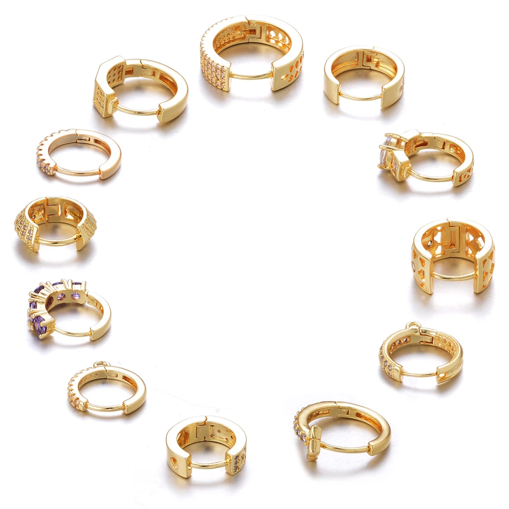 Zirconia Gemstone Hoop Earrings 18k real Gold Plated earrings Fashion Huggies Crystal Diamond  Earrings
