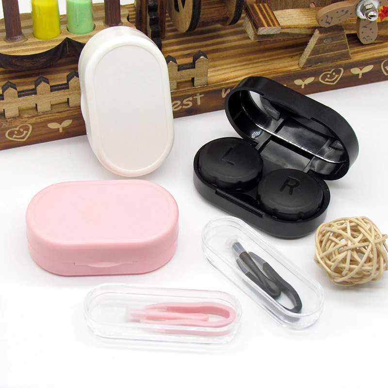 
custom logo plastic with mirror cheap box black contact lens case 