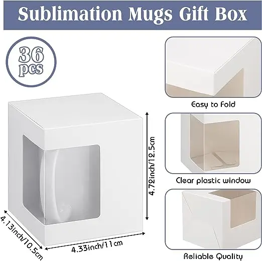 Custom Gift Packaging Box Blank Coffee Mugs White Cups Gift Wrapping Gift Boxes for Sublimation Mugs Transparent