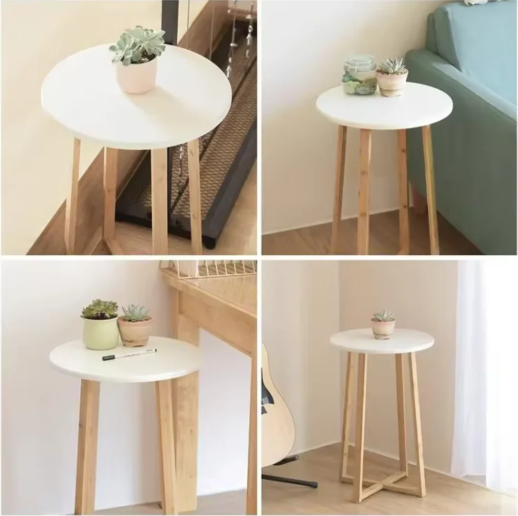 Cheap modern wood space saving small round side coffee table designs bamboo nordic white coffee bar table decor living room