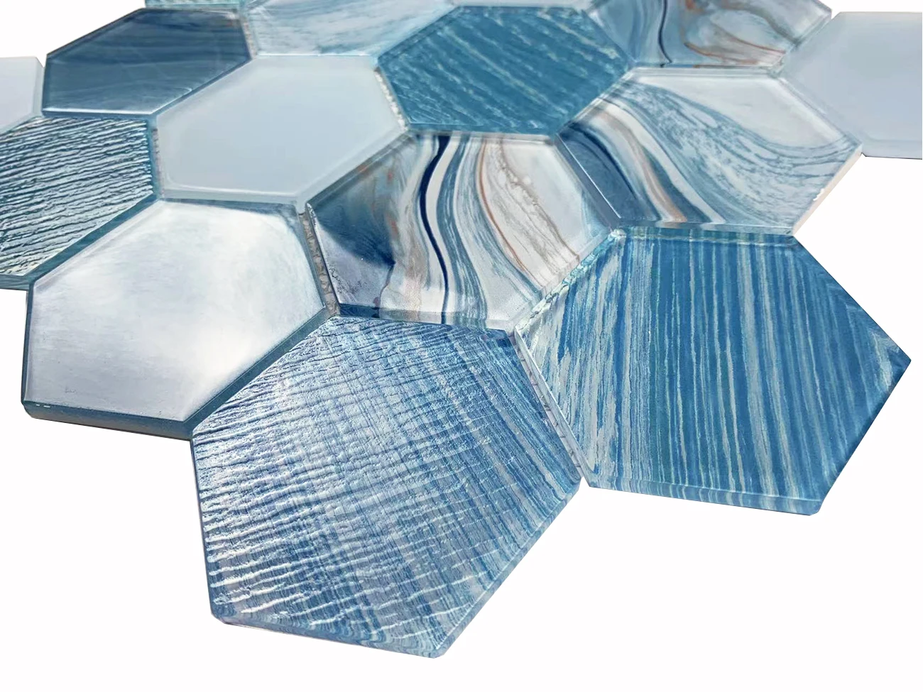 Nordic Blue Art Crystal glass tile mosaic kitchen bathroom background wall hexagonal tile porch
