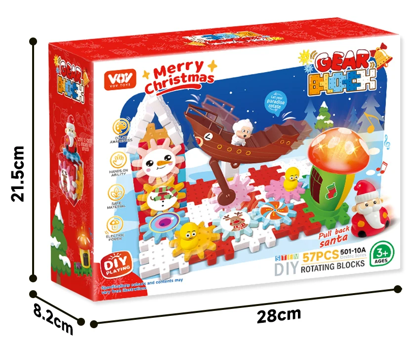 Educational Puzzle diy STEM christmas santa brick set toy 57pcs Motorized Spinning Gears Building Blocks Toys