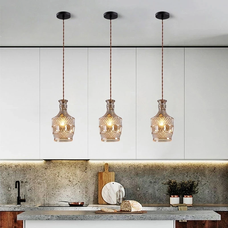 Creative Retro Glass Wine Bottle Pendant light For Bar Living Room Bedroom Dining