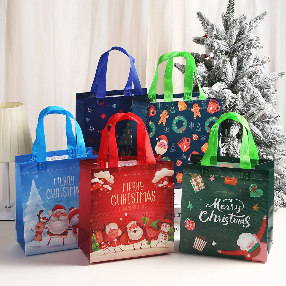 hot selling products 2024 christmas foldable reusable shopping folding non woven bags non woven christmas bags