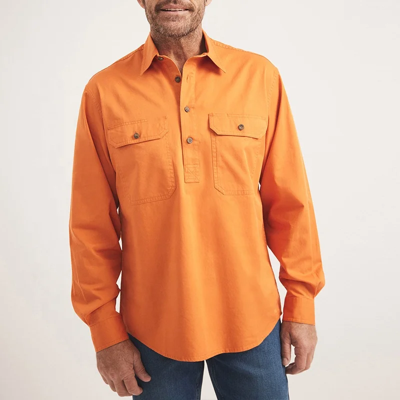 BAOLA Custom Men Half Button Up Long Sleeve Country Work Uniform Shirt 100% Cotton Drill Western Workshirts For Men