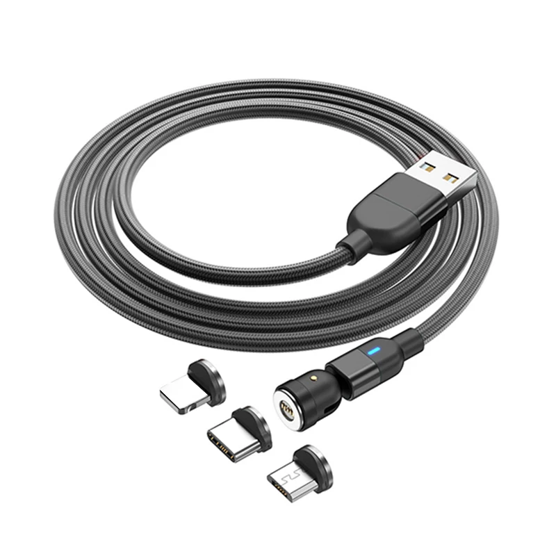 
New Arrival Nylon cable Micro USB Type C Magnetic Charging Cable 540 Rotation 1M 2M Magnet charging 3in 1usb cable for phone 