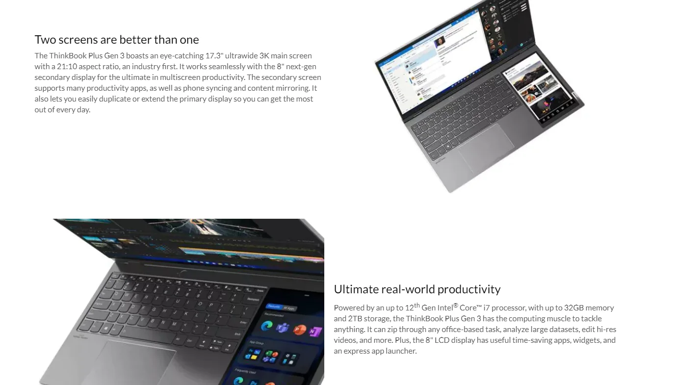 2023 Lenovos Thinkbook plus 17.3 inch Core I7 12th gen 16GB 512GB SSD 1TB 2TB Dual Screen touch laptops notebook computer pc