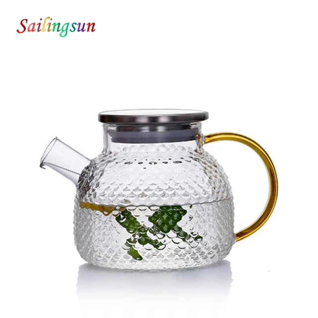 diamond design flame free dishwasher safe pyrex glass tea filter lid coffee kettle