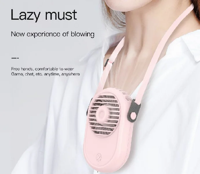 Newest  rechargeable portable neck fan 2022 wearable USB cooling hanging fan electric mini personal kids neck fan