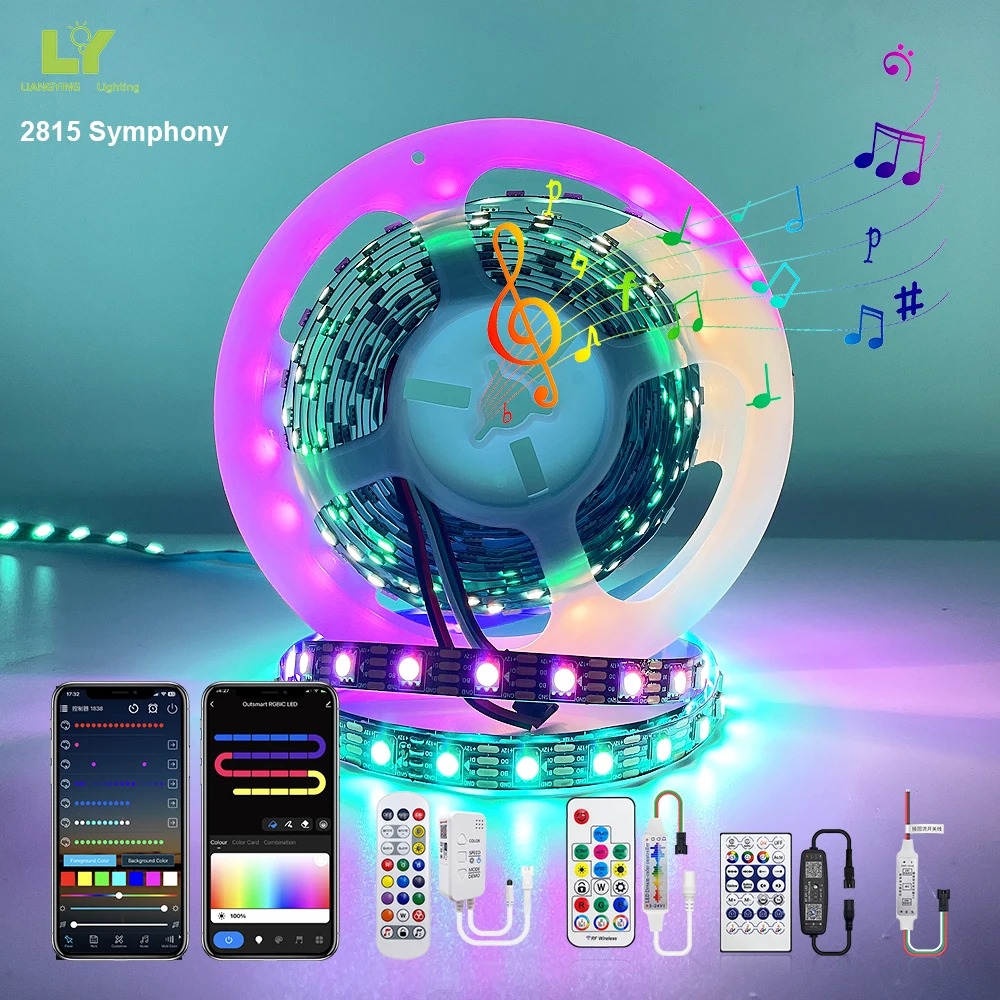 DC12V RGB светодиодные полосы комплект Волшебные гибкие умные 5 м 2815 2811 SMD IP65 Bluetooth с светодиодным Драйвером