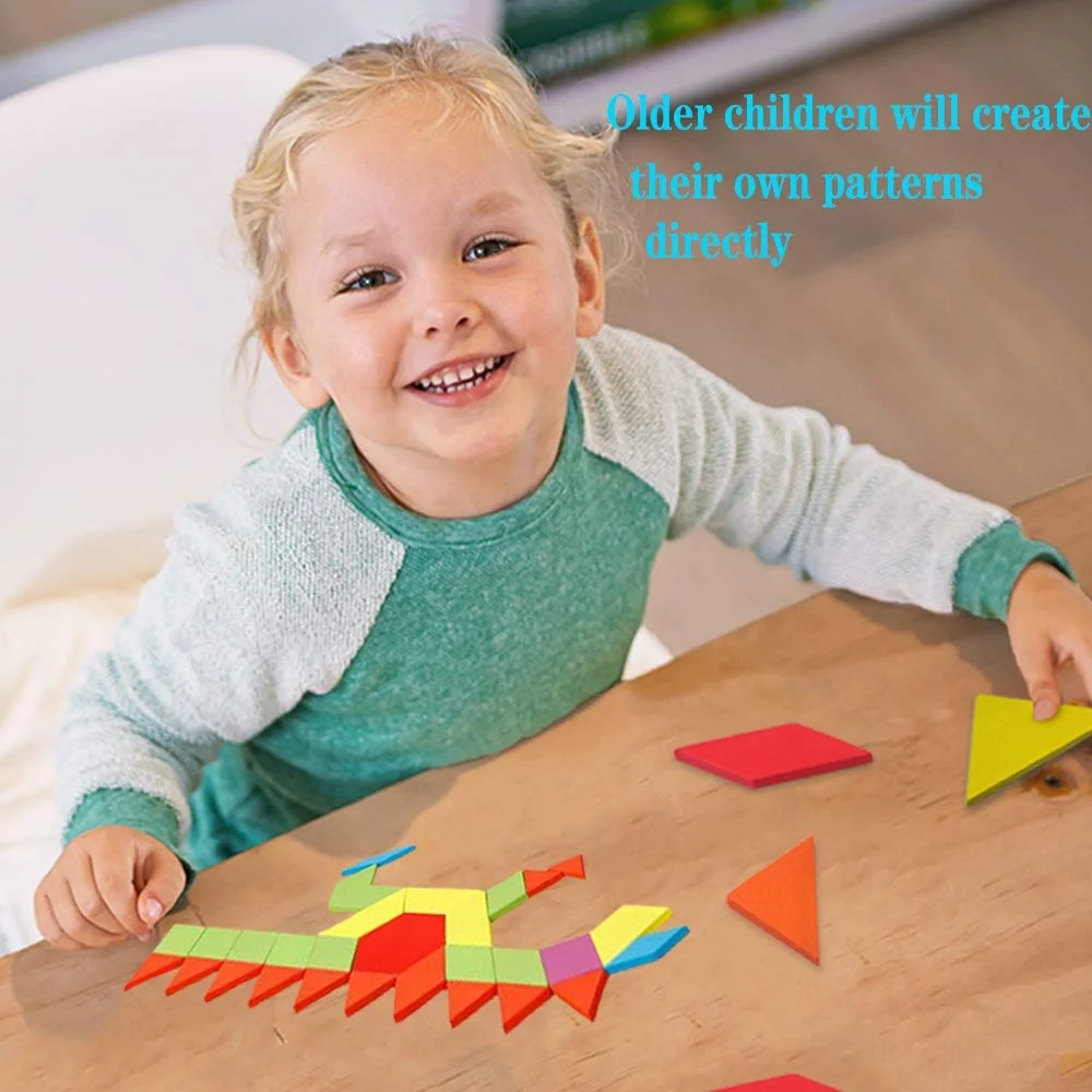 155 Pcs Wooden Pattern Blocks Set Geometric Shape Puzzle Kindergarten Classic Educational  Toys For Kids