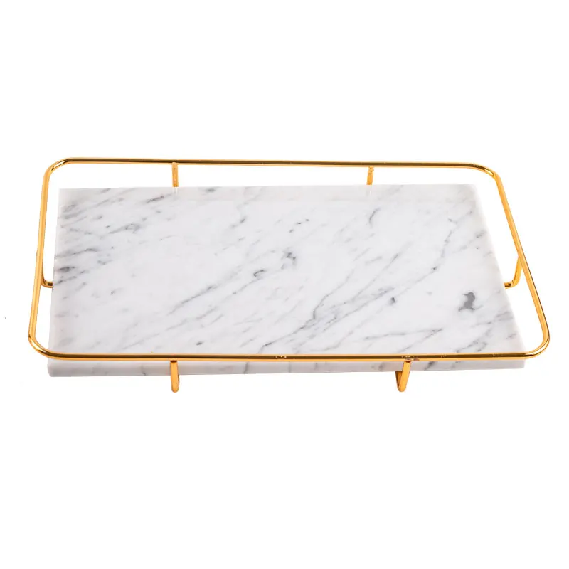 Hotel wedding home luxury square blue jewelry cake marble tray with gold frame