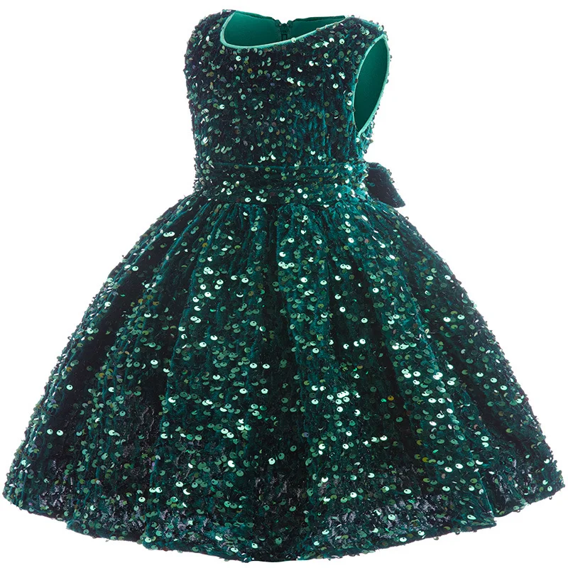 Baby Girls Wedding Birthday Party Gown Costumes Red Green New Years Kids Sequin Princess Christmas Dress
